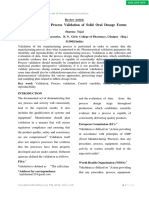 Basic Aspects of Process Validation of Solid Oral Dosage Forms