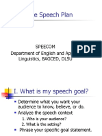 Effective Speech Plan: Speecom Department of English and Applied Linguistics, BAGCED, DLSU