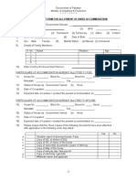 Application Form For Allotment of Hired Accommodation