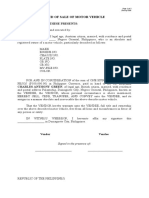 Sample - Deed of Sale of Motor Vehicle