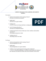 Summary of Readiness Checklist For Learners and Parents Grade 6