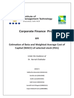 Corporate Finance Project On: Estimation of Beta and Weighted Average Cost of Capital (WACC) of Selected Stock (HUL)