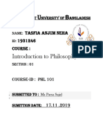 Introduction To Philosophy: Tasfia Anjum Neha 1931246 Course