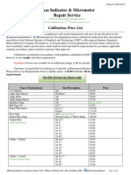 Texas Indicator & Micrometer Repair Service: Calibration Price List