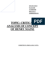 Topic: Critical Analysis of Concept of Henry Maine: Khalida Khan B.A.LL.B. (H) 4 Semester Roll No: 31 Jurisprudence-I