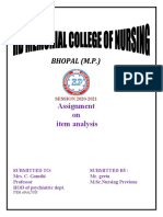 Bhopal (M.P.) : Assignment On Item Analysis