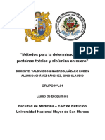 Mètodos para La Determinación de Proteínas Totales y Albúmina en Suero