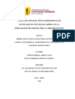 Tesis para Optar El Título Profesional de Licenciado en Tecnología Médica en La Especialidad de Terapia Física Y Rehabilitación