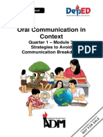 Oral Communication in Context: Quarter 1 - Module 3: Strategies To Avoid Communication Breakdown