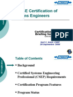 INCOSE Certification of Systems Engineers: Certification Program Briefing For Chapters