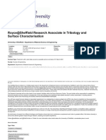 Royce@Sheffield Research Associate in Tribology and Surface Characterisation at University of Sheffield