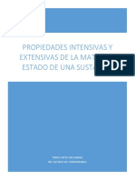 PROPIEDADES INTENSIVAS Y EXTENSIVAS DE LA MATERIA y ESTADO DE UNA SUSTANCIA