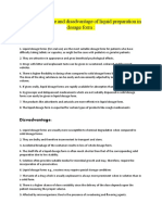 List of Advantage and Disadvantage of Liquid Preparation in Dosage Form