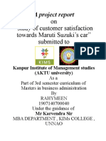 On "Study of Customer Satisfaction Towards Maruti Suzuki's Car" Submitted To