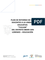 Plan de Retorno de Los Docentes A La Unidad Educativa Tululbi