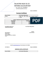 Malhotra Rajiv & Co Chartered Accountant: Turnover Certificate