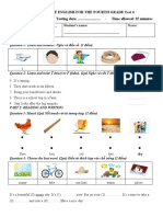 Final Test of English For The Fourth Grade Test 4 School Year: 2020-2021 - Testing Date: ........................ - Time Allowed: 35 Minutes