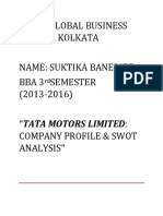 Amity Global Business School, Kolkata Name: Suktika Banerjee Bba 3 Semester (2013-2016) "Tata Motors Limited: Company Profile & Swot Analysis"