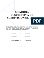 Memoria Descriptiva de Subdivision + Servidumbre de Paso