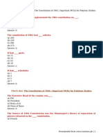 The Constitution of 1962 - Important MCQs For Pakistan Studies