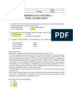 Intermediate Accounting 3 Final Examination: Name: Date: Professor: Section: Score