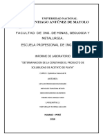 Informe Química UNASAM "DETERMINACION DE LA CONSTANDE EL PRODUCTO DE SOLUBILIDAD DE ACETATO DE PLATA"