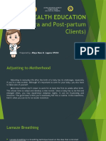 Health Education: (Intra and Post-Partum Clients)