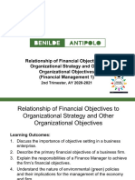 Relationship of Financial Objectives To Org. Objectives