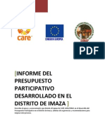 Informe Presupuesto Participativo en El Distrito de Imaza