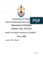 Department of Statistics Module Code: STA1142: School of Mathematical and Natural Sciences