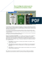 Gobierno Unifica El Código de Colores para La Separación de Residuos en La Fuente A Nivel Nacional