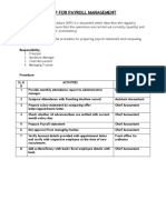 Sop For Payroll Management: Objective: To Elaborate The Procedure For Preparing Payroll Statement and Computing