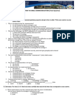 Diagnostic Test in Oral Communication (First Quarter) : Name: Grade & Section