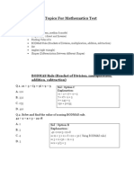 Topics For Mathematics Test: BODMAS Rule (Bracket of Division, Multiplication, Addition, Subtraction)