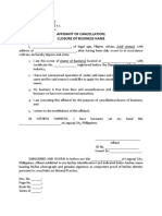 AFFIDAVIT OF CANCELLATION OF BUSiNESS NAME (Template)