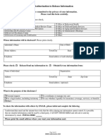 Authorization For Release of Information Form