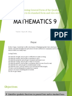 Transforming General Form of The Quadratic Function To