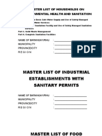 Master List of Households On Environmental Health and Sanitation