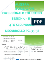 Factorización Algebra Prof.:Ronald Tolentino Sesion 5 - Ii B 4to Secundaria Desarrollo Pg. 35 - 36