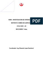 In396 - Investigación de Operaciones 2 Separata Común de Ejercicios CICLO 2021 - 02 Secciones: Todas