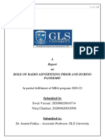 A On Role of Radio Advertising Prior and During Pandemic: in Partial Fulfilment of MBA Program 2020-22