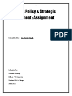 Business Policy & Strategic Management: Assignment: Submitted To: DR - Ruchi Singh