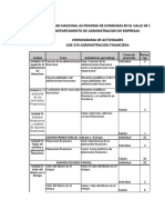 Cronograma de Actividades y Reuniones Admon Financiera