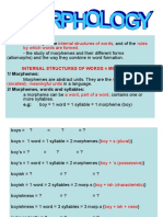 What Is Morphology? - The Study of The: Internal Structures of Words Rules by Which Words Are Formed