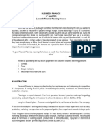 Business Finance: 1 Quarter Lesson 3: Financial Planning Process