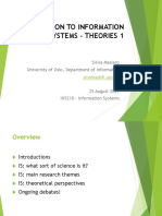 Introduction To Information Systems - Theories 1: Silvia Masiero University of Oslo, Department of Informatics