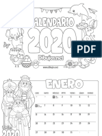 Calendario Infantil 2020 para Colorear