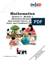 Mathematics: Quarter 2 - Module 1 Illustrates Situations That Involve Direct, Inverse, Joint, and Combined Variations