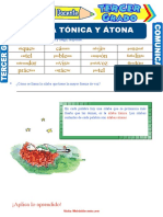 Sílaba Átona y Tónica para Tercer Grado de Primaria