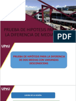 Prueba de Hipotesis para La Diferencia de Medias